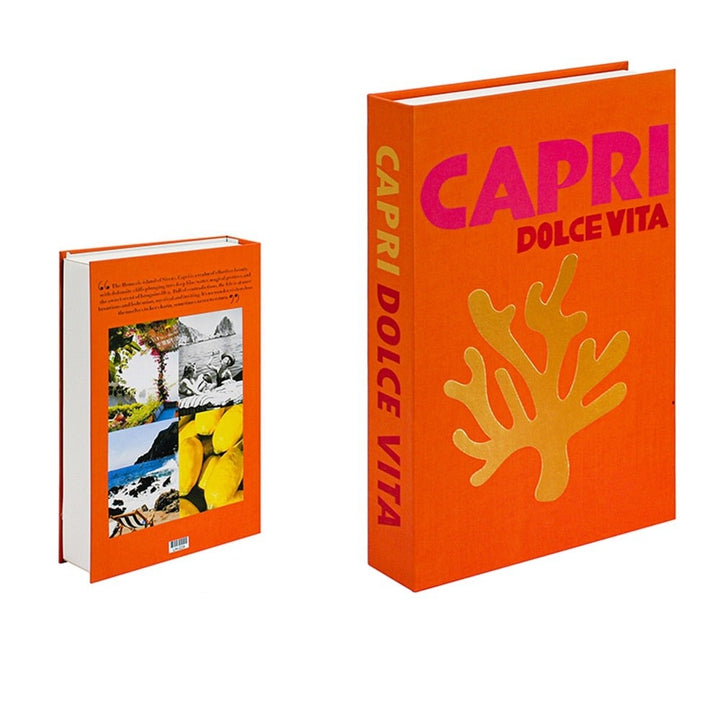 Orange Buch "Capri Dolce Vita" mit Korallenmotiv, Hardcover, Reise- und Fotobuch.