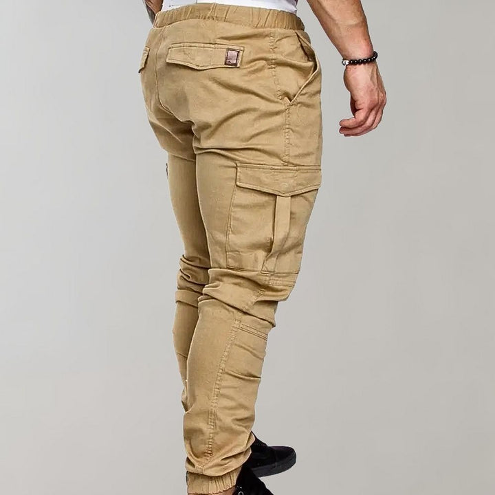 Khaki Cargohose für Herren, seitliche Taschen, lässiger Stil, Baumwolle, elastischer Bund.