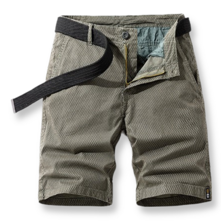Graue Herren-Shorts mit Gürtel, Baumwolle, Sommermode, Freizeitkleidung, atmungsaktiv.