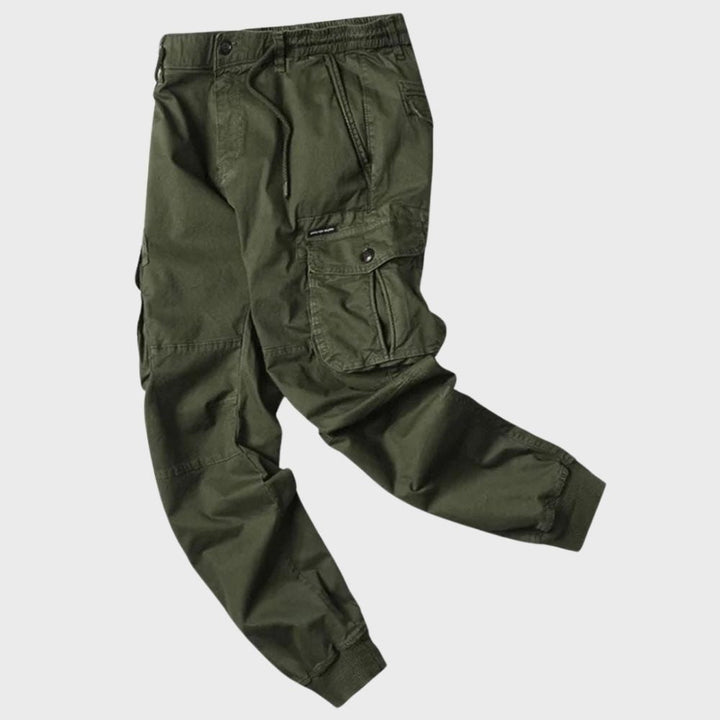 Grüne Cargo-Jogginghose für Herren, Baumwolle, Taschen, elastischer Bund.