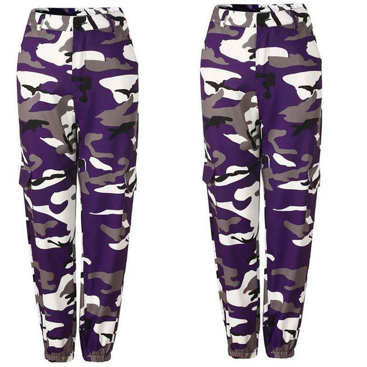 Lila Camouflage Jogginghose, Herrenmode, Freizeitkleidung, elastischer Bund, Taschen.