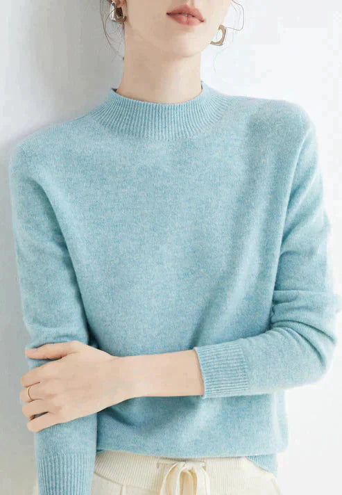Damenpullover aus Kaschmir, hellblau, langärmelig, modisch, bequem, Freizeitkleidung.