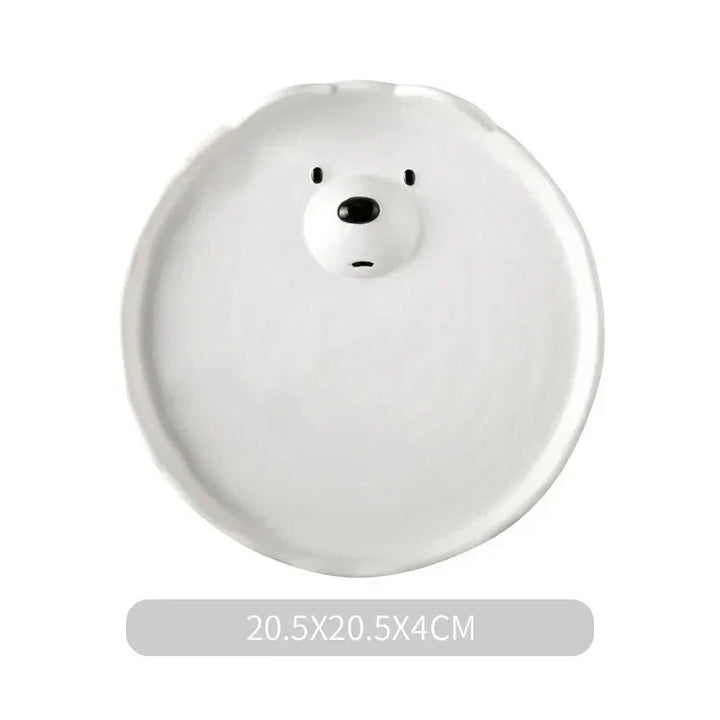Cartoon-Eisbär Keramikteller, weiß, rund, 20,5 cm, Kindergeschirr, niedliches Design.