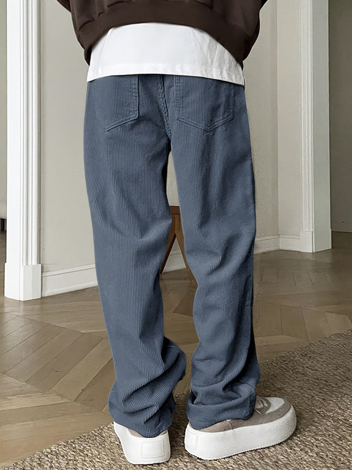 Graue Cordhose aus Polyester mit Kordelzug, lässiger Stil, Herrenmode.