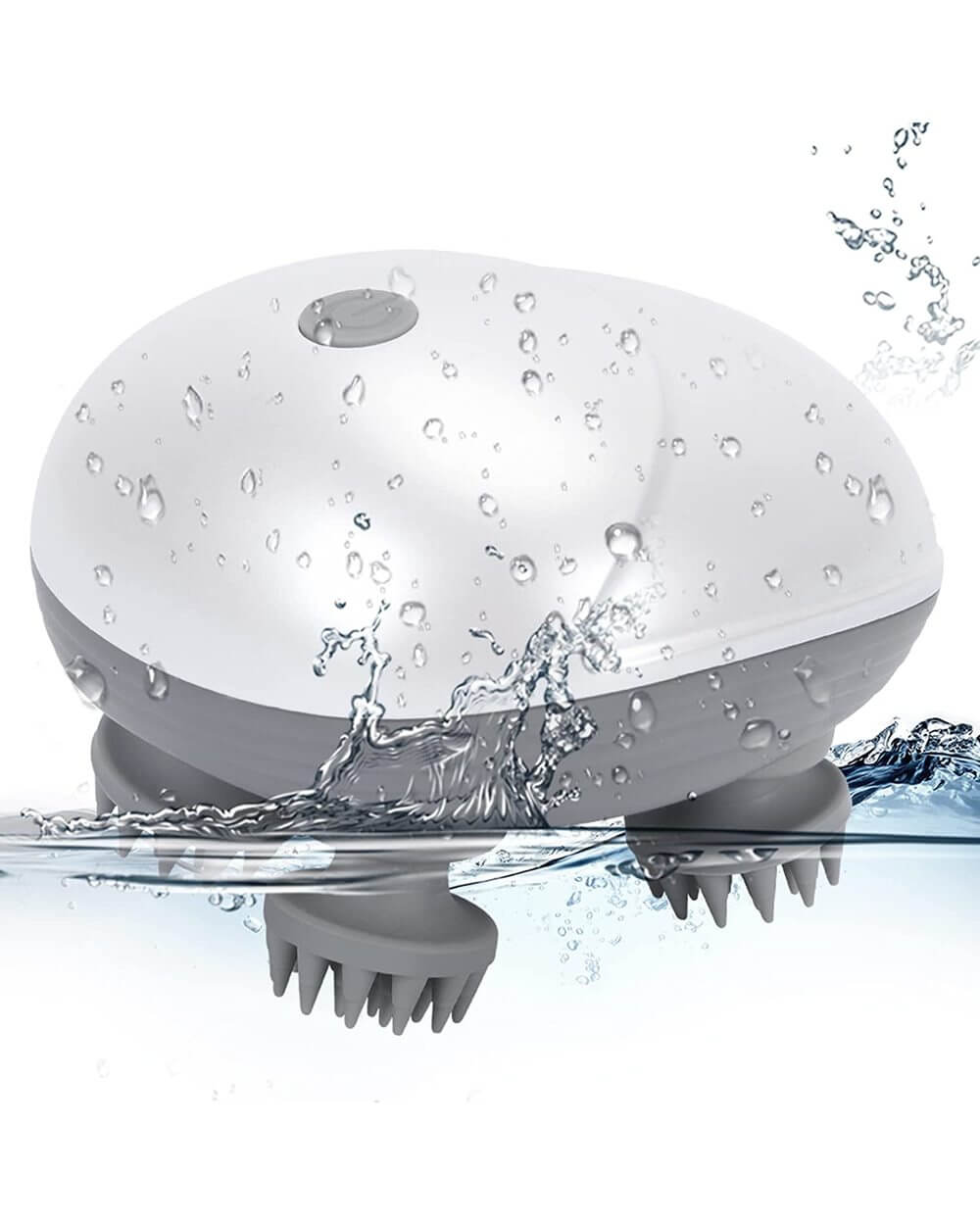 Wasserdichter elektrischer Katzenmassagegerät, weiß, mit Silikonbürsten, spritzwassergeschützt.