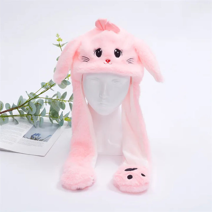 Rosa Plüschmütze mit Hasenohren, niedliches Design, Winteraccessoire, Geschenkidee.