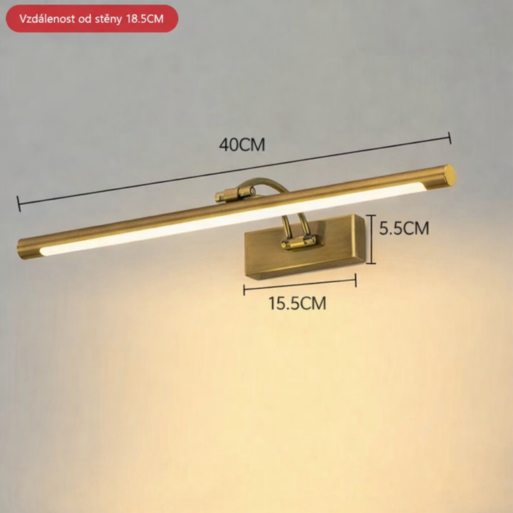 Rozměrové schéma svítící lampy s kulatým tubusem, šířkou a výškou základny 15