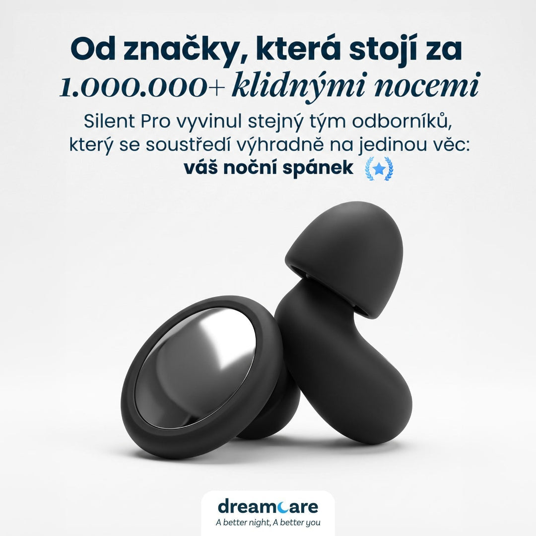 Dvojice černých špuntů s lesklým stříbrným kolečkem na světlém pozadí, nahoře německý text, dole logo značky. 16