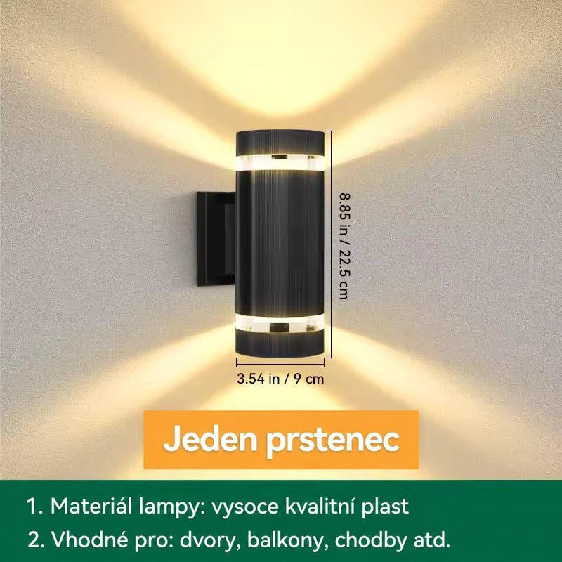 Válcové svítidlo s jedním světelným pásem na každém konci, uvedené rozměry výšky a průměru 13