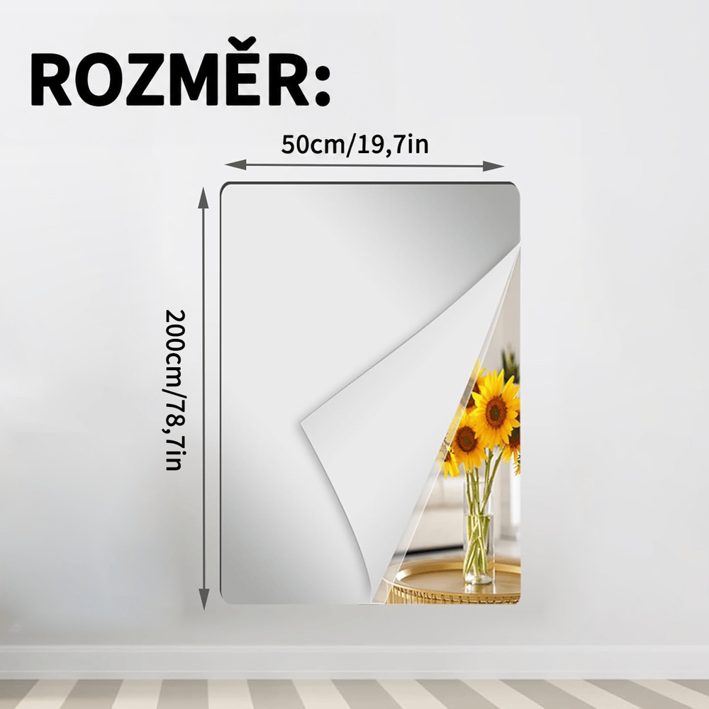 Zrcadlová samolepicí fólie s odrazem slunečnic na zdi, výška dvojnásobná, rozměry 50 × 200 cm 13