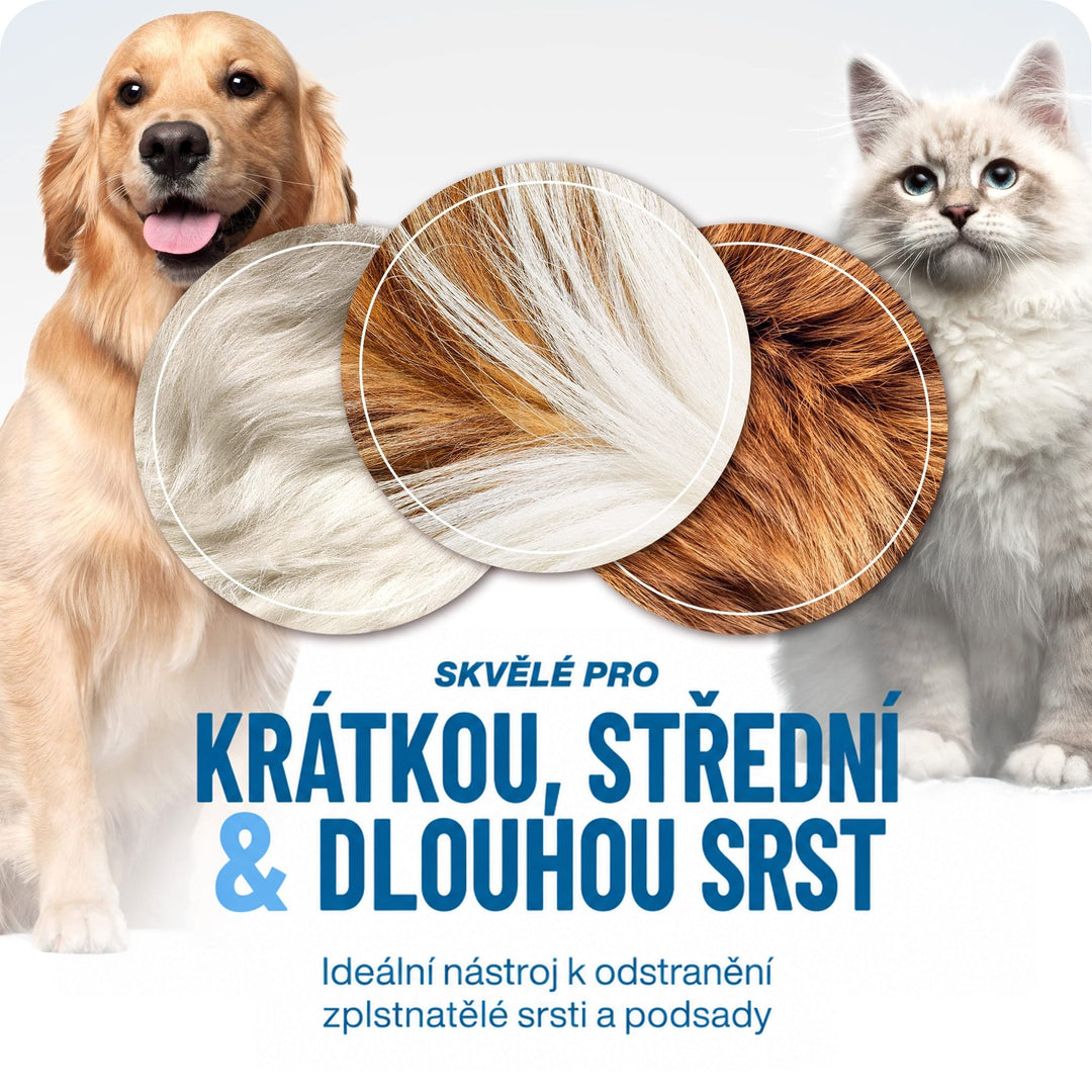 Zlatý retrívr a bílá dlouhosrstá kočka s kruhovými detaily srsti, grafika pro krátké, střední i dlouhé srsti. 5