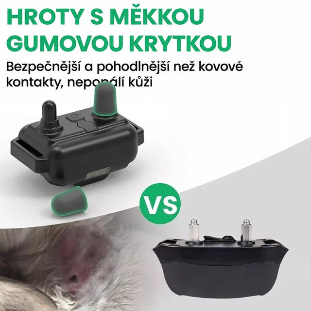Srovnání přijímače s měkkými gumovými hroty a přijímače s kovovými kontakty, dole podrážděná kůže psa 3