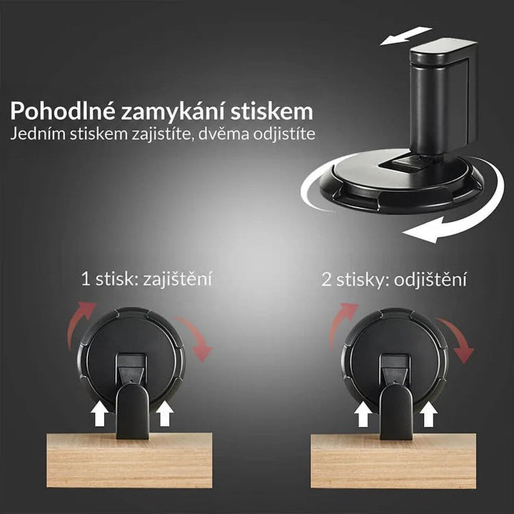 Schéma funkce push to hold: jedním došlápnutím se dveře zablokují, dalším se uvolní 5