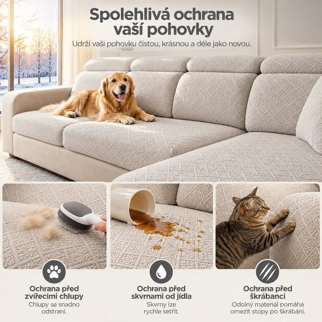 Béžový potah chránící pohovku před chlupy, rozlitým nápojem a škrábáním kočky 5