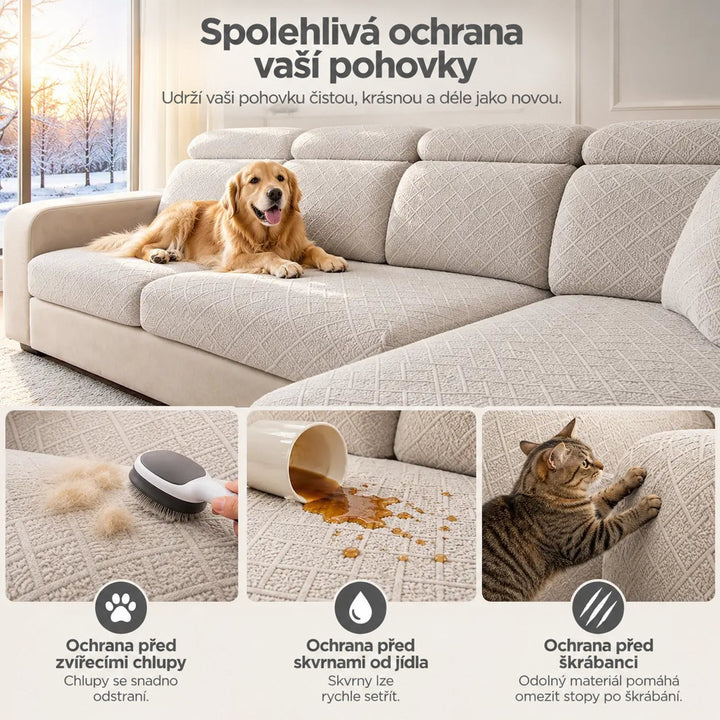 Béžový potah chránící pohovku před chlupy, rozlitým nápojem a škrábáním kočky 5