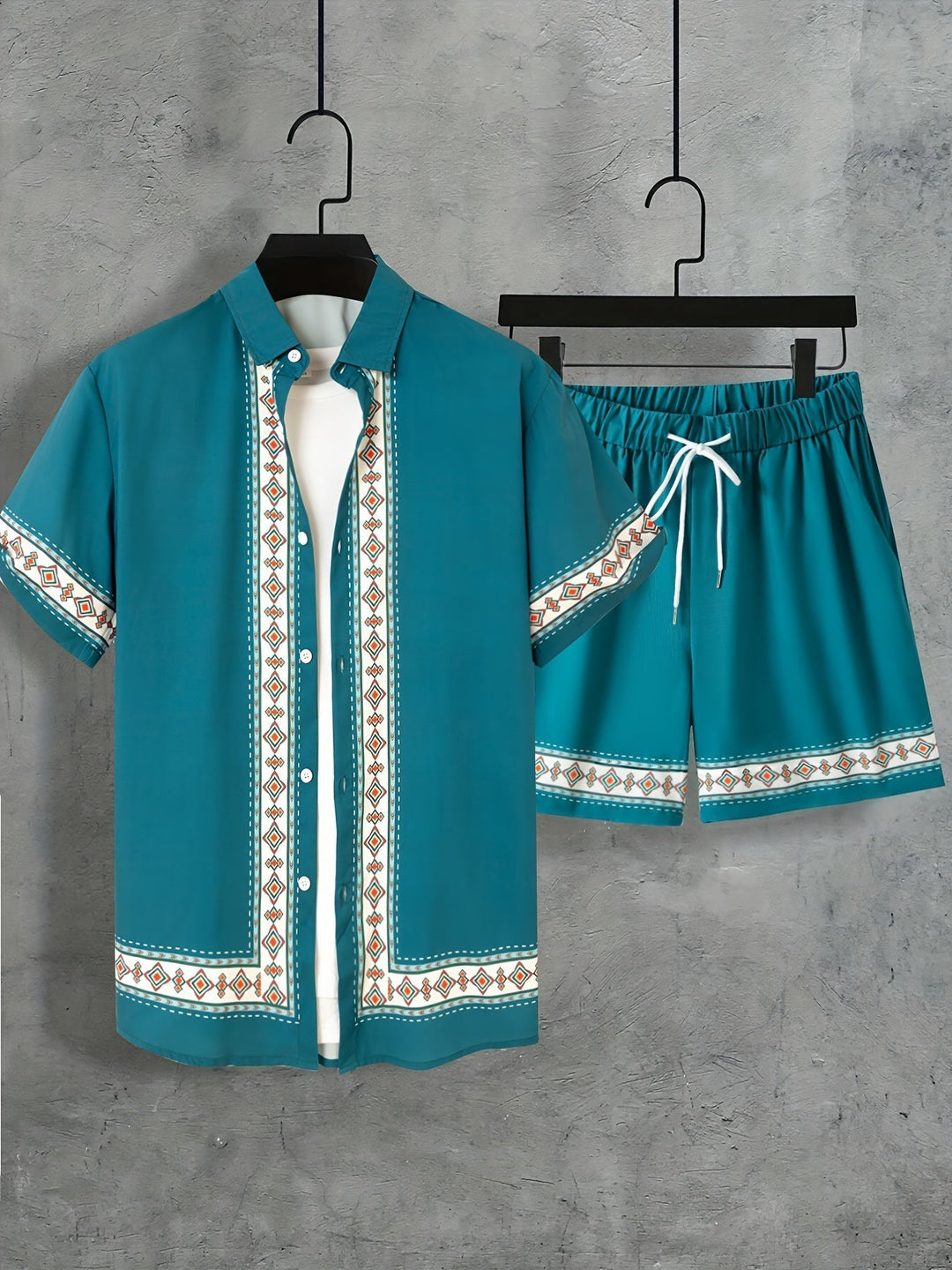 Boho letní set pánský dvoudílný košile a šortky uvolněný - Malik
