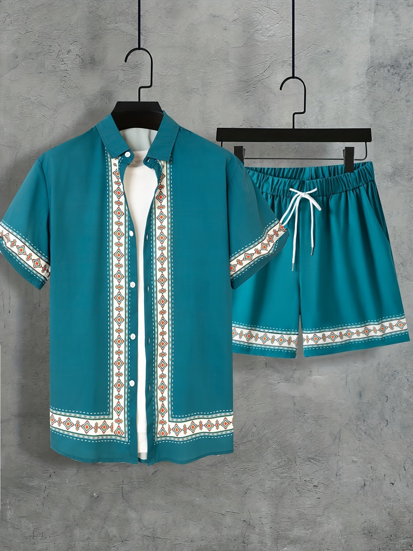 Boho letní set pánský dvoudílný košile a šortky uvolněný - Malik