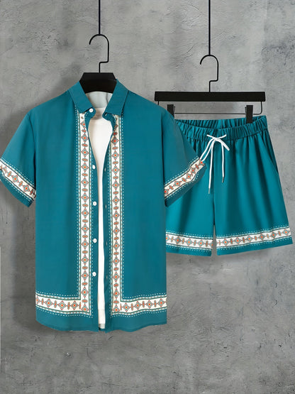Boho letní set pánský dvoudílný košile a šortky uvolněný - Malik