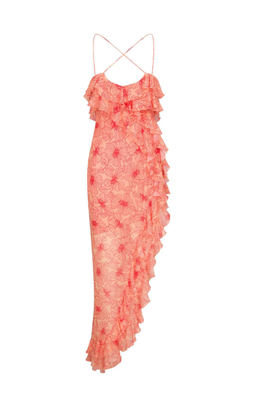 Chiffon maxi šaty s volány a překříženým výstřihem – Elenna