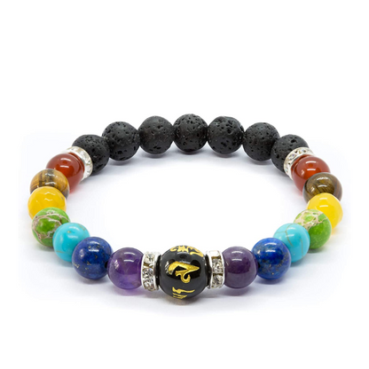 Chakra-Armband mit Lavastein und bunten Edelsteinen, spiritueller Schmuck, Energiearmband