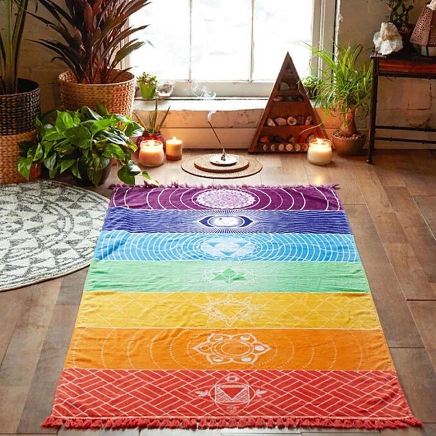 Bunter Chakra-Teppich aus Baumwolle, Meditationsmatte, spirituelle Dekoration, Wohnzimmer.