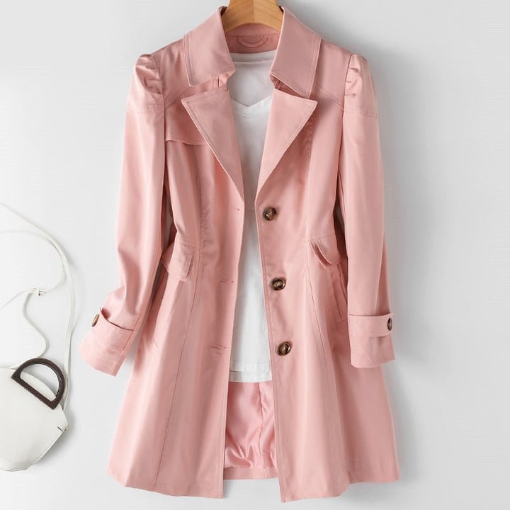 Damen Trenchcoat rosa, elegant, Knöpfe, modisch, vielseitig, für Frühling und Herbst.