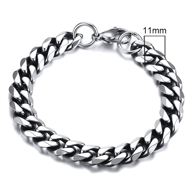 Silbernes Herrenarmband, 11mm, Edelstahl, Miami Curb Chain, kubanische Gliederkette.