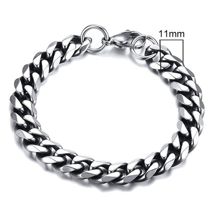 Silbernes Herrenarmband, 11mm, Edelstahl, Miami Curb Chain, kubanische Gliederkette.