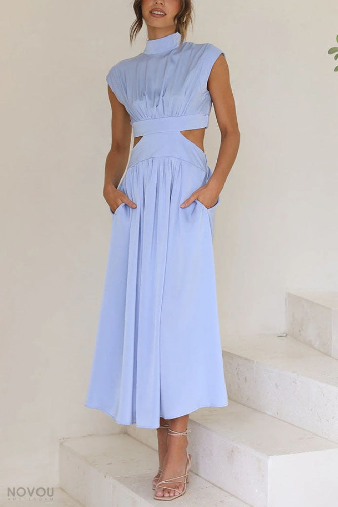 Elegant letní midi šaty s rolákem a páskovým střihem – Avelina