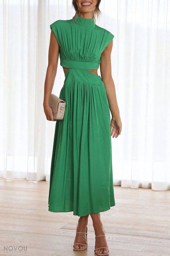 Elegant letní midi šaty s rolákem a páskovým střihem – Avelina