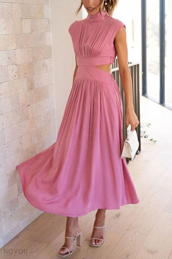 Elegant letní midi šaty s rolákem a páskovým střihem – Avelina