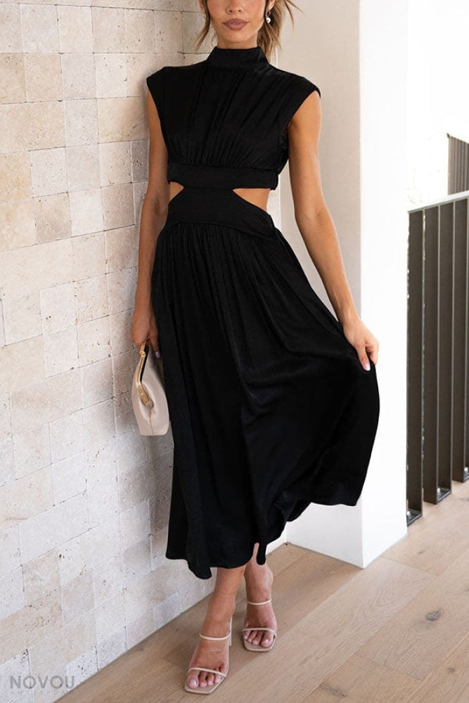 Elegant letní midi šaty s rolákem a páskovým střihem – Avelina
