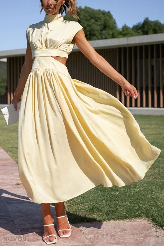 Elegant letní midi šaty s rolákem a páskovým střihem – Avelina