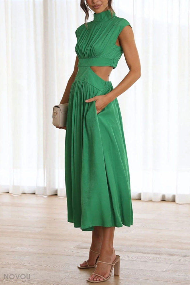 Elegant letní midi šaty s rolákem a páskovým střihem – Avelina