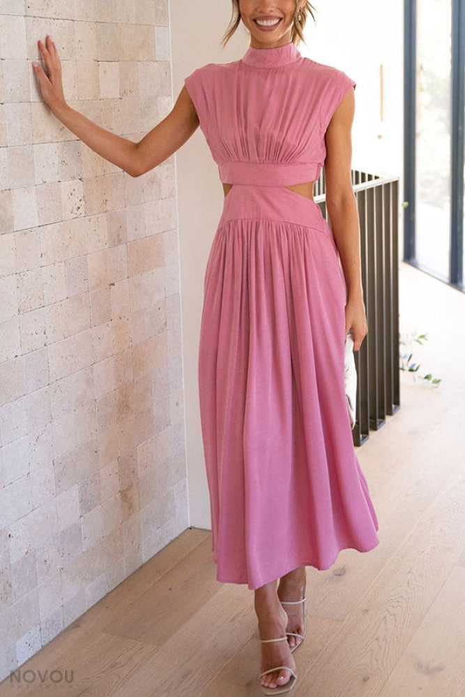 Elegant letní midi šaty s rolákem a páskovým střihem – Avelina