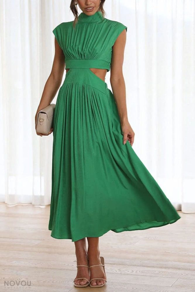 Elegant letní midi šaty s rolákem a páskovým střihem – Avelina