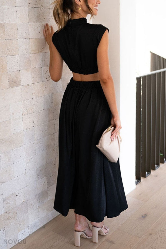 Elegant letní midi šaty s rolákem a páskovým střihem – Avelina