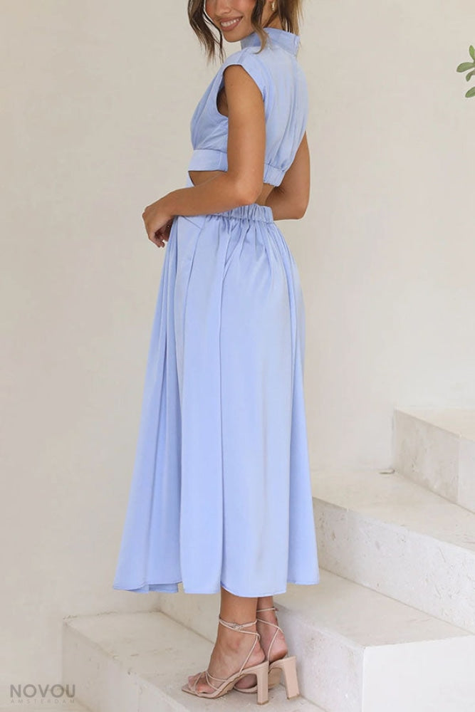 Elegant letní midi šaty s rolákem a páskovým střihem – Avelina