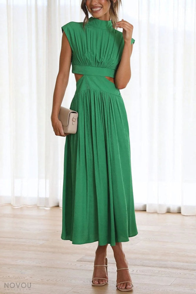 Elegant letní midi šaty s rolákem a páskovým střihem – Avelina