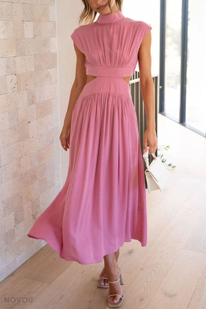 Elegant letní midi šaty s rolákem a páskovým střihem – Avelina