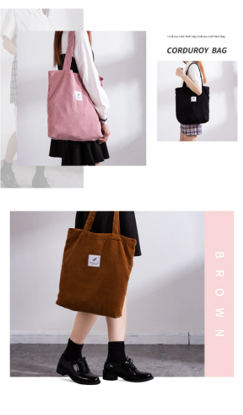 Braune Cordtasche, Damenmode, lässig, umweltfreundlich, vielseitig, Einkaufstasche.