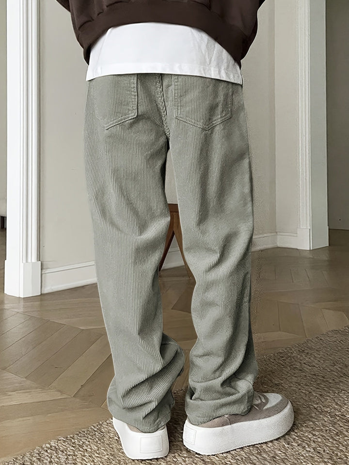 Grüne Cordhose aus Polyester mit Kordelzug, lässiger Stil, Herrenmode.