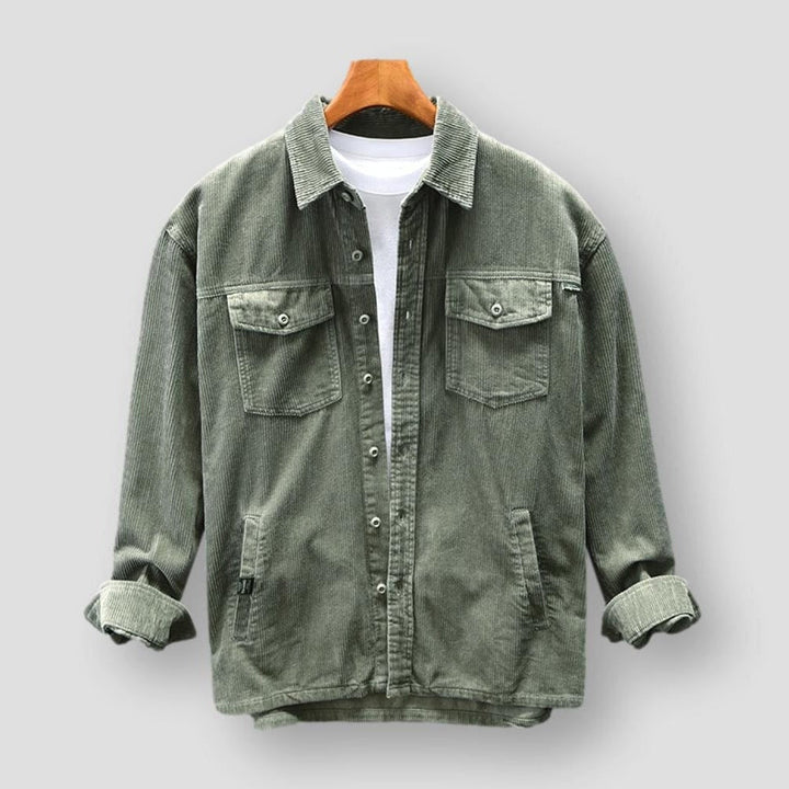 Grüne Cordjacke Herren, Herbst Winter, reine Baumwolle, Freizeit, mehrere Taschen