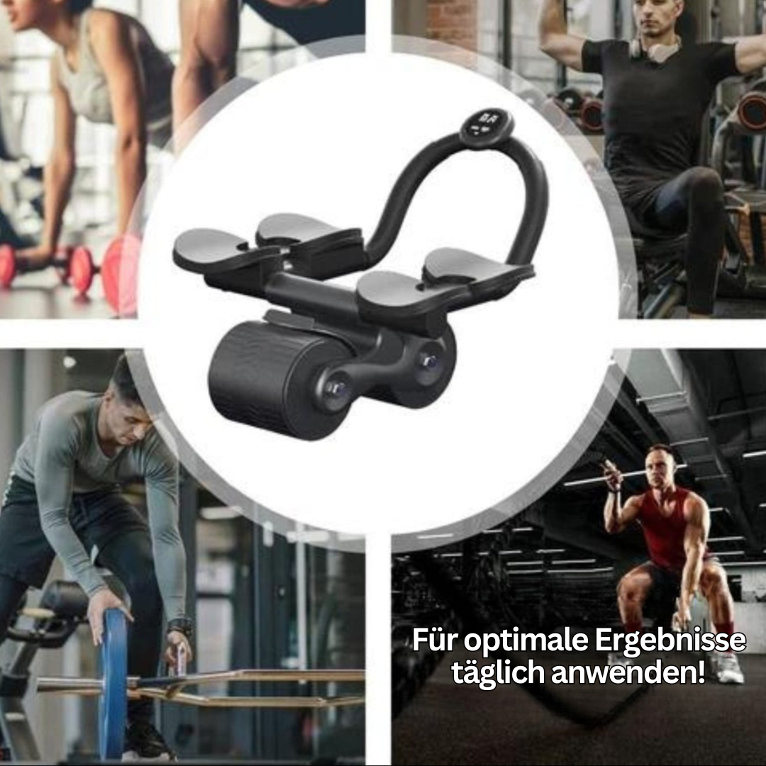 Schwarzer Bauchroller mit Griffen, Fitnessgerät für effektives Core-Training, Heimtraining.