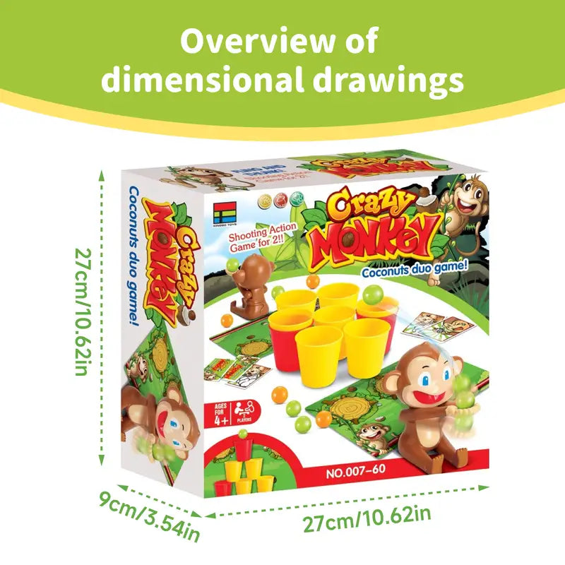 Verpackung Crazy Monkey Spiel, bunt, 2 Spieler, ab 4 Jahren, Maße 27x27x9 cm.