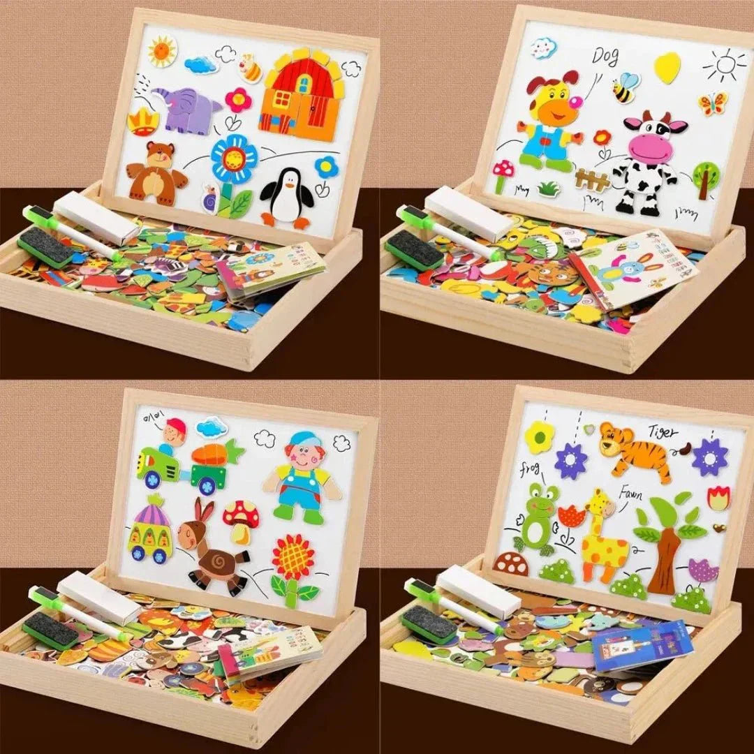 Montessori Kreativtafel Set, Holz, magnetisch, bunte Tier- und Bauernhofmotive, Lernspielzeug