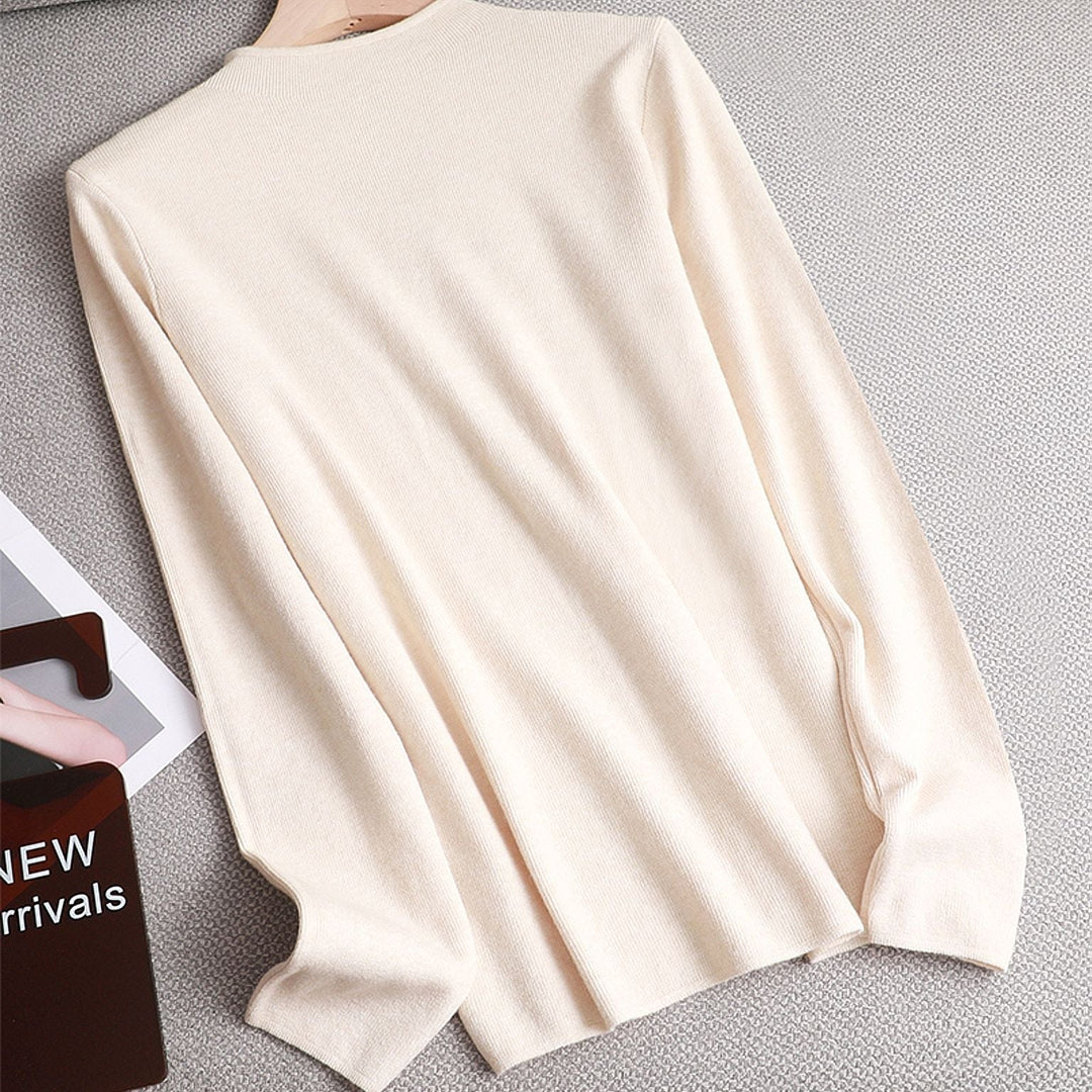 Beiger Pullover aus Baumwolle, langärmelig, lässig, Damenmode, Herbstbekleidung, elegant.