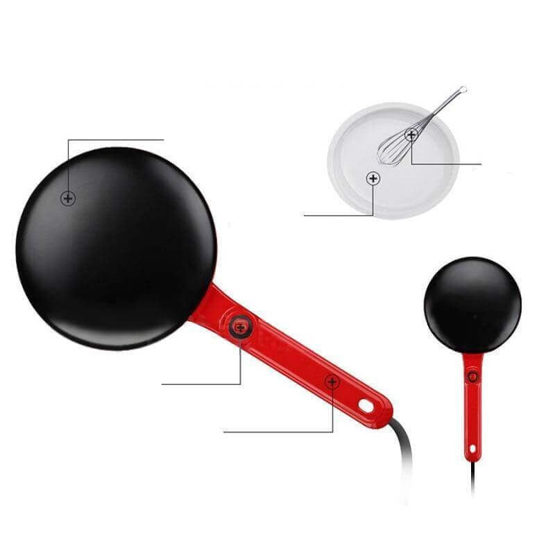 Elektrische Crêpe-Maker, rot-schwarz, Antihaftbeschichtung, ideal für Pfannkuchen.