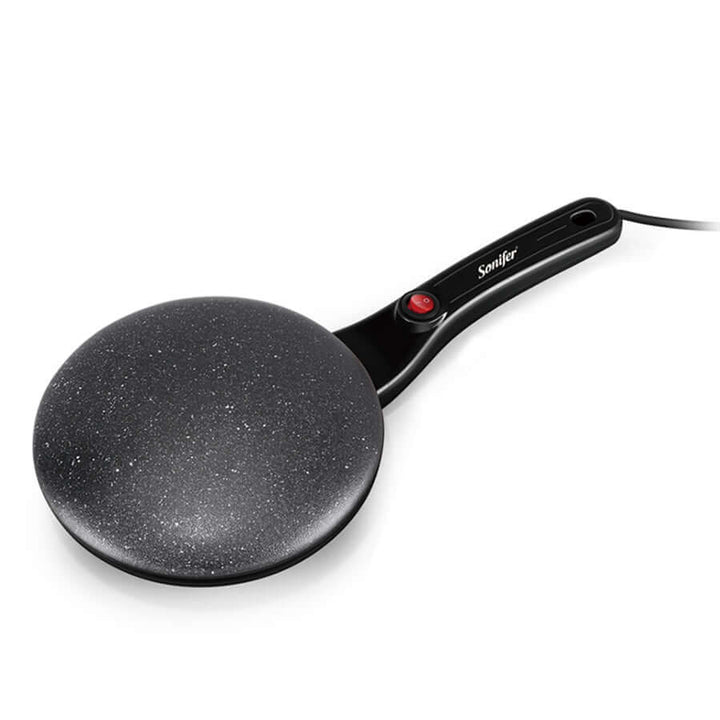Elektrische Crêpe-Maker, schwarz, Antihaftbeschichtung, ergonomischer Griff, Küchenzubehör.
