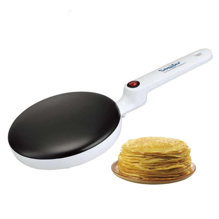 Elektrische Crêpe-Maker, weiß, mit Antihaftbeschichtung, ideal für Pfannkuchen.